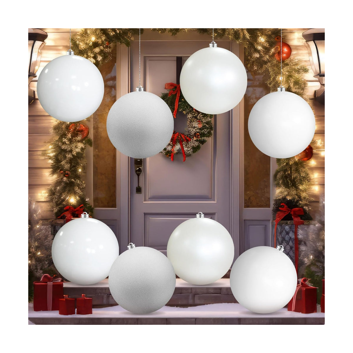 Yerliker 8 Pack 6 Inch Large Christmas Ornament Hanging Balls, White