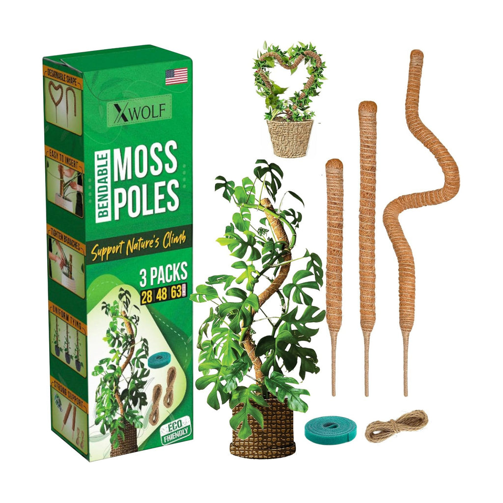 Moss Pole for Plants, 3 Pack of 28,48,63 inches | Coco Coir, Totem Poles for Climbing Plants, Monstera & Pothos Support