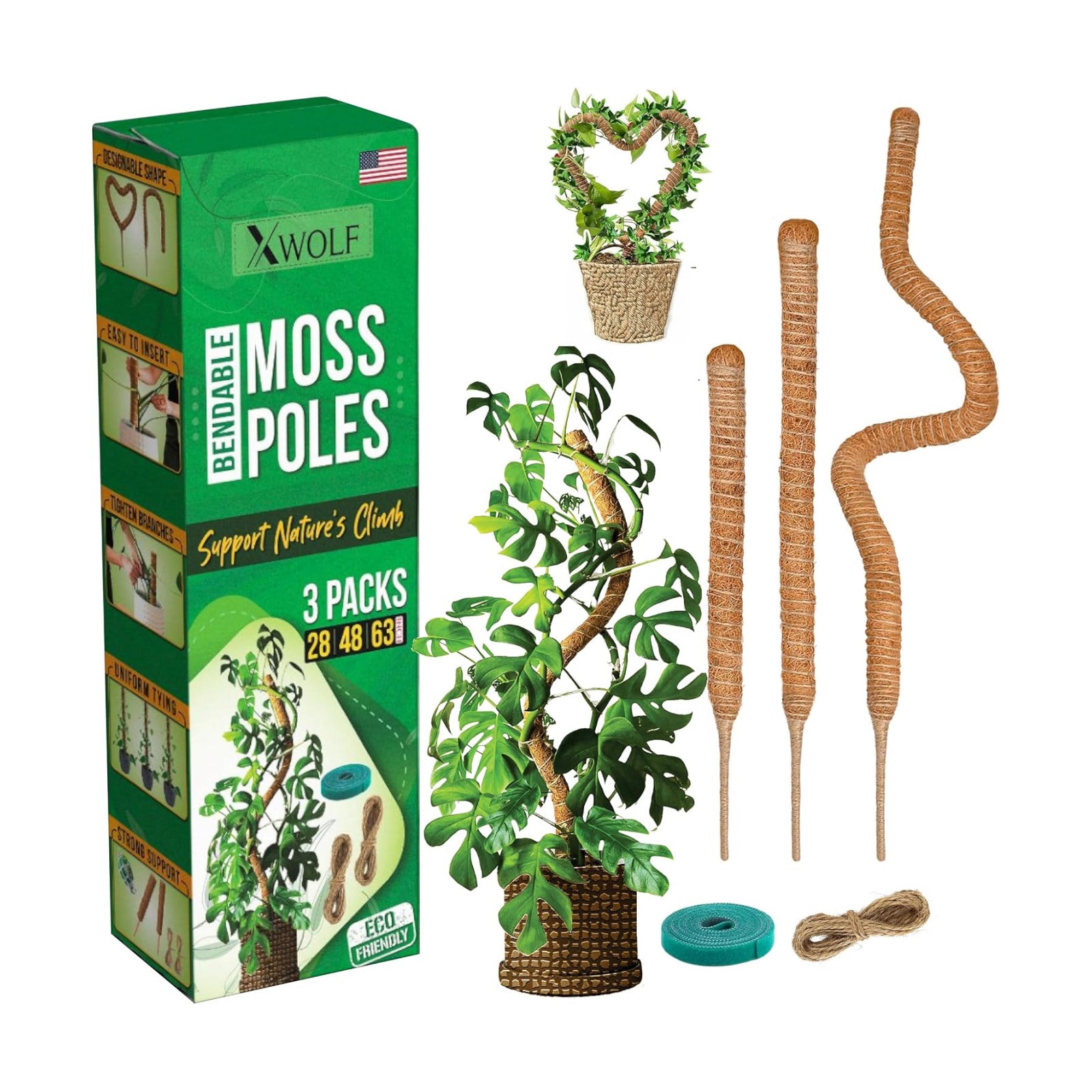 Moss Pole for Plants, 3 Pack of 28,48,63 inches | Coco Coir, Totem Poles for Climbing Plants, Monstera & Pothos Support