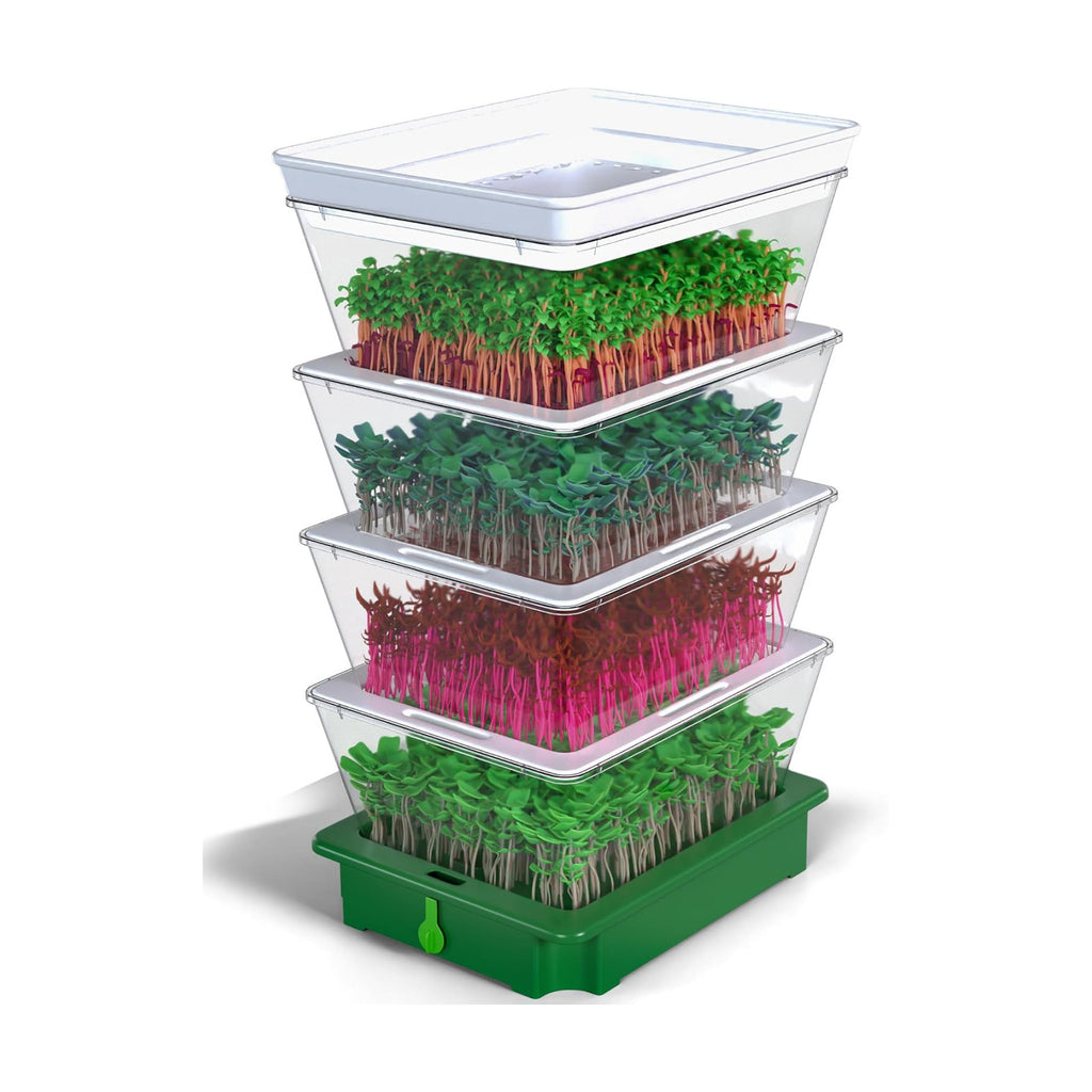 Sprouting Trays - 4-Tier Seed Sprouter with Drain Spout | 4 BPA-free stackable trays with a drain spout for easy home