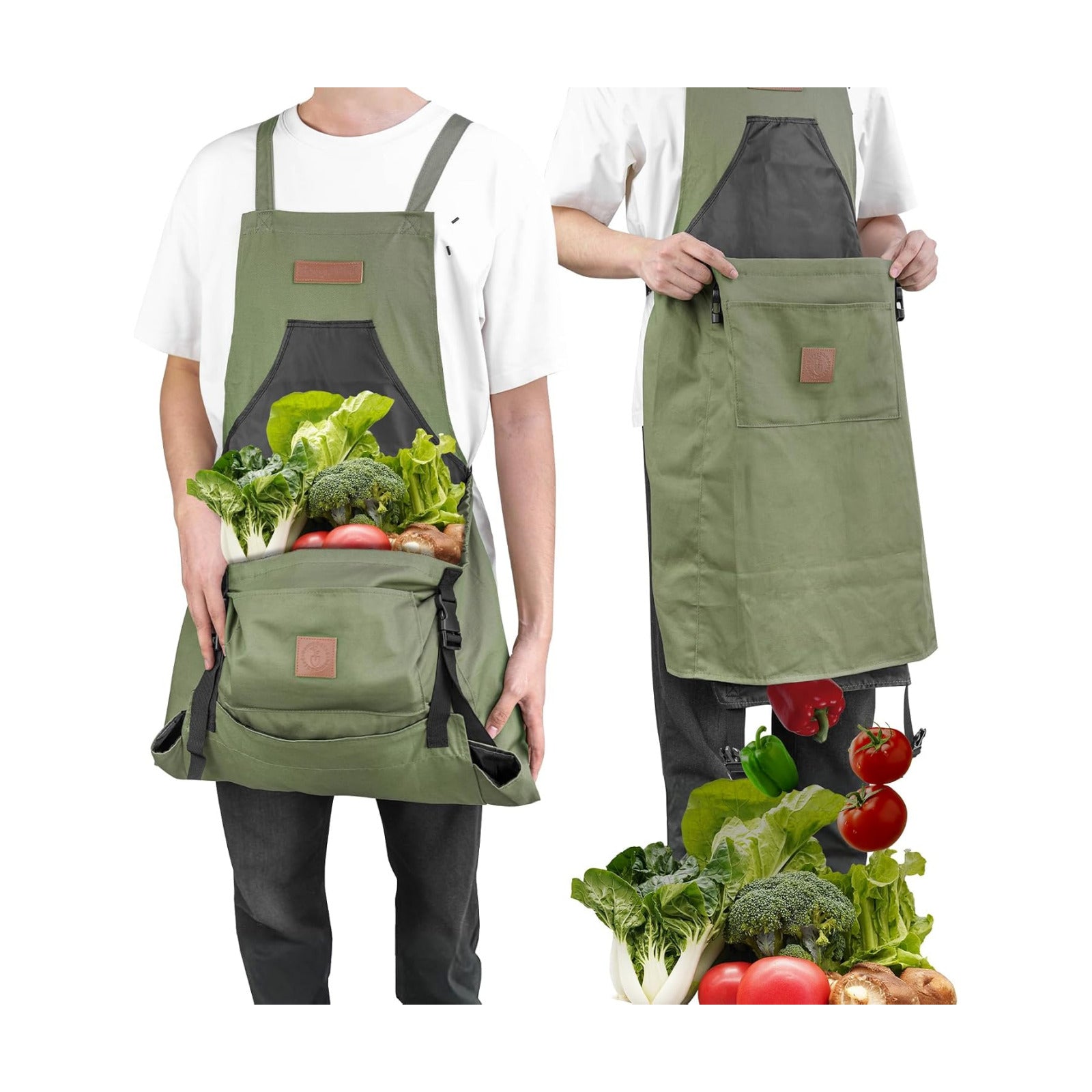 Berry&Bird Harvest Apron, Canvas Gardening Apron with Pockets and Harvesting Pouch Waterproof Harvesting Apron