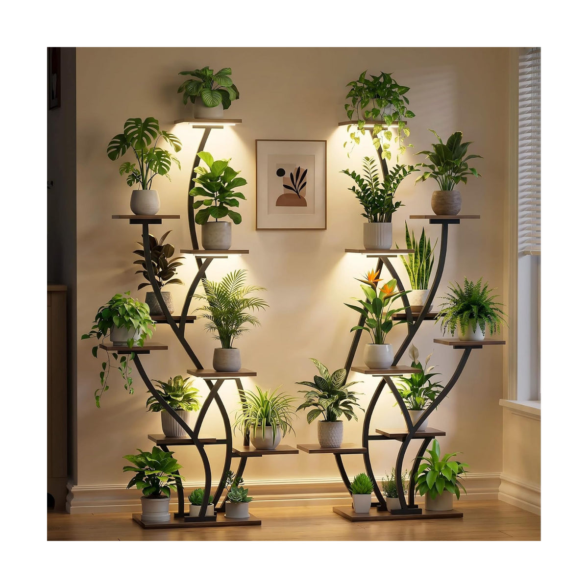 Plant Stand Indoor with Grow Light - 2 Pack Lighted Large Plant Shelf Tall