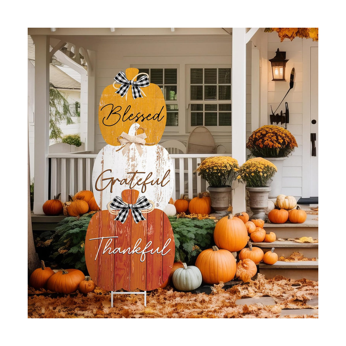 Weysat Fall Outdoor Decor Metal Pumpkin Yard Sign for Porch Lawn Front Door