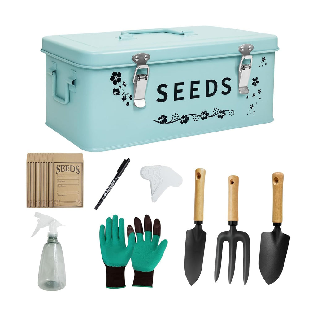 8 in 1 Seed Storage Garden Seed Organizer with Gardening Tool Set | gardening tools set cultivators includes 2 psc