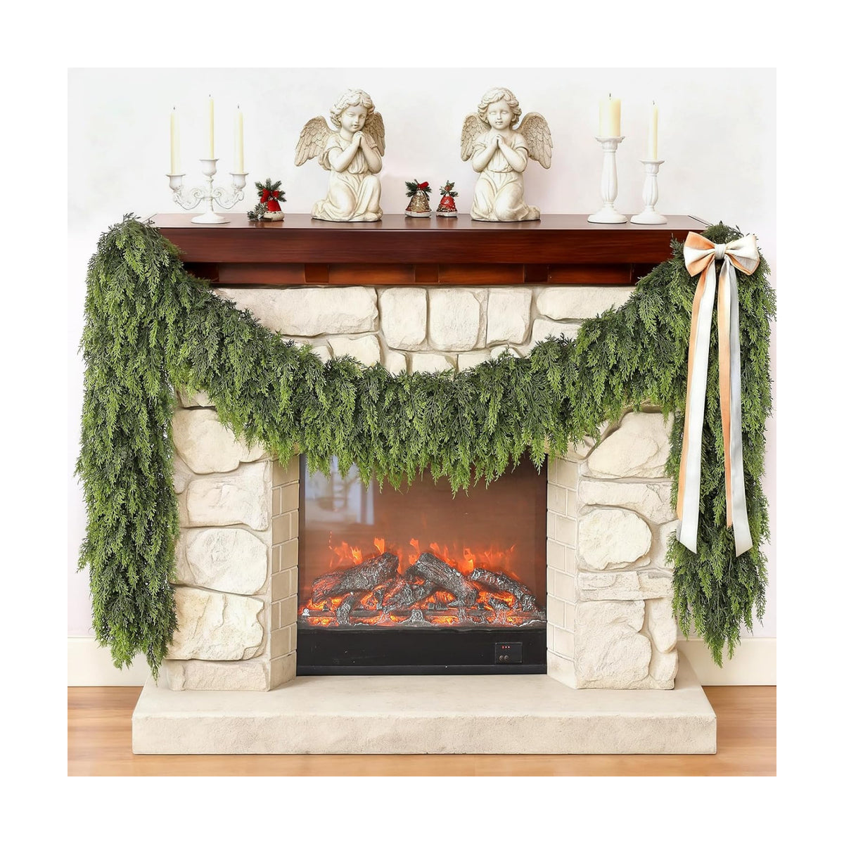 6FT 2Pcs Artificial Christmas Cedar Garlands for Home Fireplace Decoration