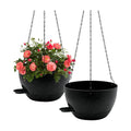 WOUSIWER Self Watering Hanging Planters, 2 Pack 10'' Plastic Pots with Drainage Holes & Reservoir Tray (Speckled Black)