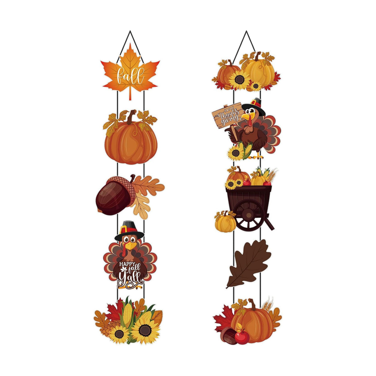 CroBlissful 2 Sets Thanksgiving Porch Banner Fall Welcome Door Sign Decor