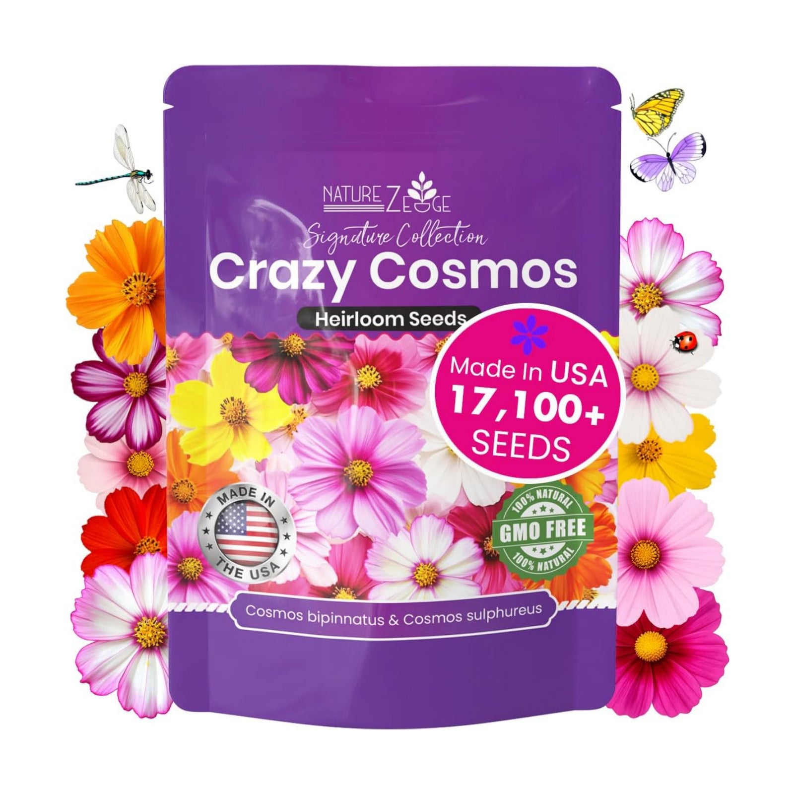 NatureZ Edge, Crazy Cosmos Seeds for 2026, 17,100 Cosmos Seed, 1/4 lb, Made In USA, Annual Cut Flowers, Wildflower