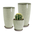 Neoaider Set of 3 Tall Planter, 24/21/12in Large Plastic Planter, DripGlaze | Ceramic-Look, Lightweight, Built-in Drain