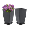 Neoaider Set of 2 Tall Planter, 21 inch Large Plastic Planter, Cement Gray | Ceramic-Look, Lightweight, Built-in Drain