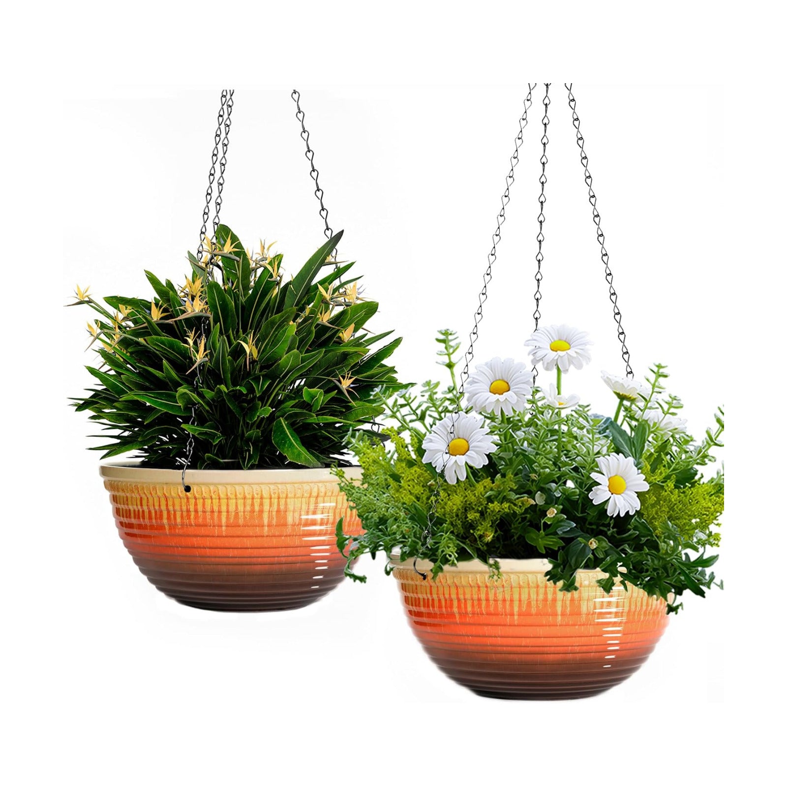 12 inch Large Hanging Planters with Drainage Hole, 2 Pack | Ceramic Look, Hanging Flower Pots for Indoor Outdoor