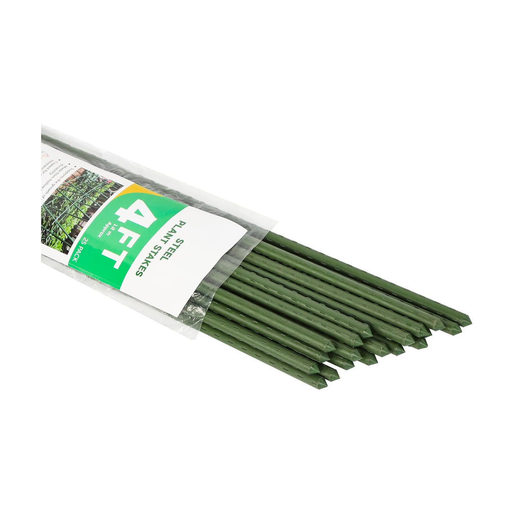 4ft Garden Stakes, Plastic Coated Steel Plant Stakes for Climbing Plants 25pcs