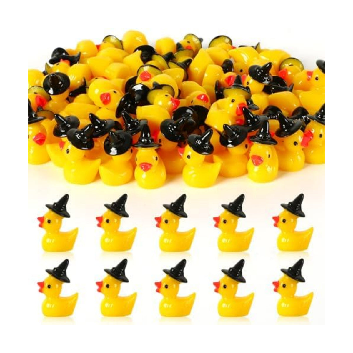 JUNEBRUSHS 50 Pcs Halloween Mini Resin Duck, Tiny Witch Ducks Miniature Witch Hat Duck Figurine for Halloween Crafts Home Table Decorations