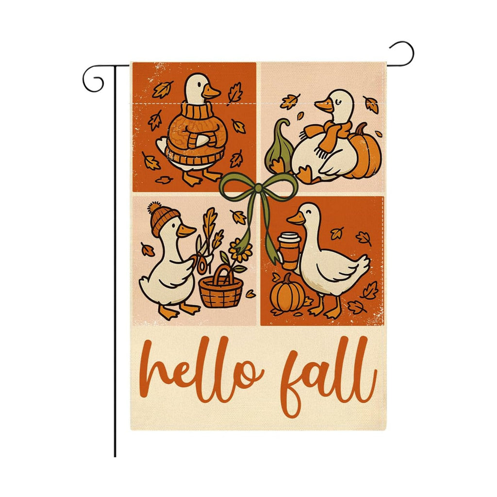 Hello Fall Garden Flag, Funny Silly Goose Garden Flag 12x18 Inch Double Sided, Autumn Thanksgiving Flags for Yard Outside Home Porch Gifts for Goose Animal Lovers