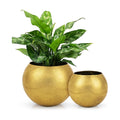 Oairse Round Gold Metal Flower Pots - 2 PCS Galvanized Planters with Drainage Hole Farmhouse Rustic Garden Rustproof