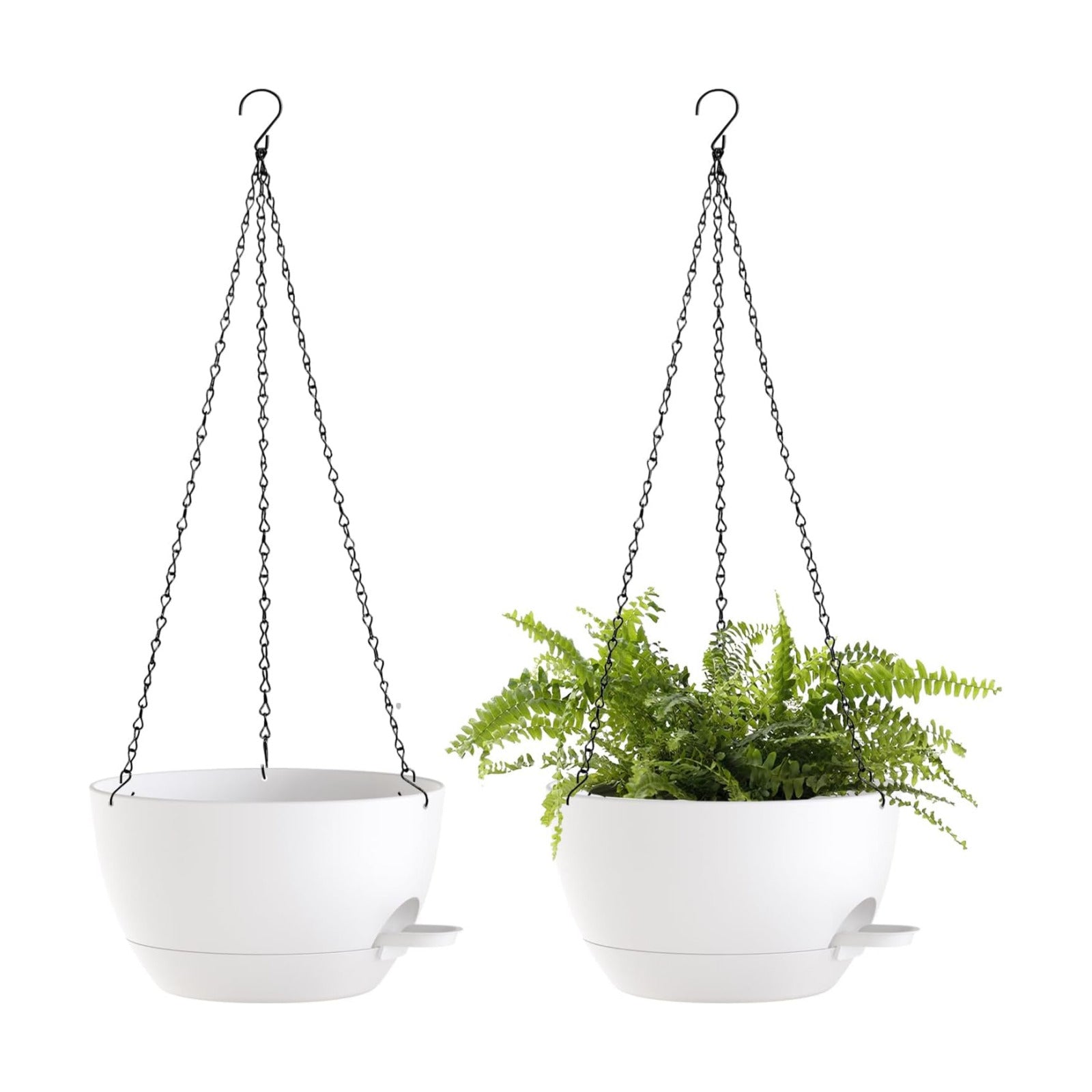 12 Inch Hanging Baskets 2 PC with Chains, Self-Watering Hanging Planters for Indoor Outdoor Plants, Plastic Hanging