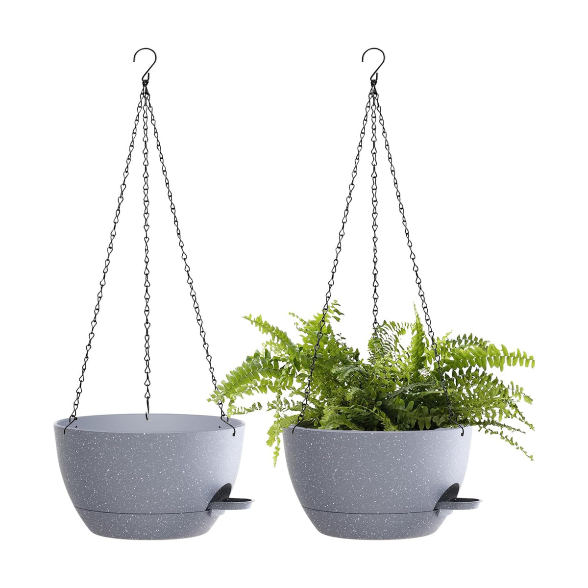 12 Inch Hanging Baskets 2 PC with Chains, Self-Watering Hanging Planters for Indoor Outdoor Plants, Plastic Hanging Flower Pots,Speckled Grey