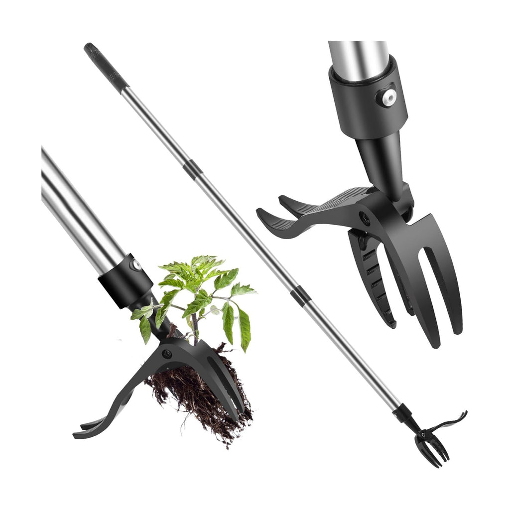 Weed Puller Tool, Lightweight, 4-Claw Stand Up Weeder Tool with Adjustable Handle for Remove Weeds Without Bending or