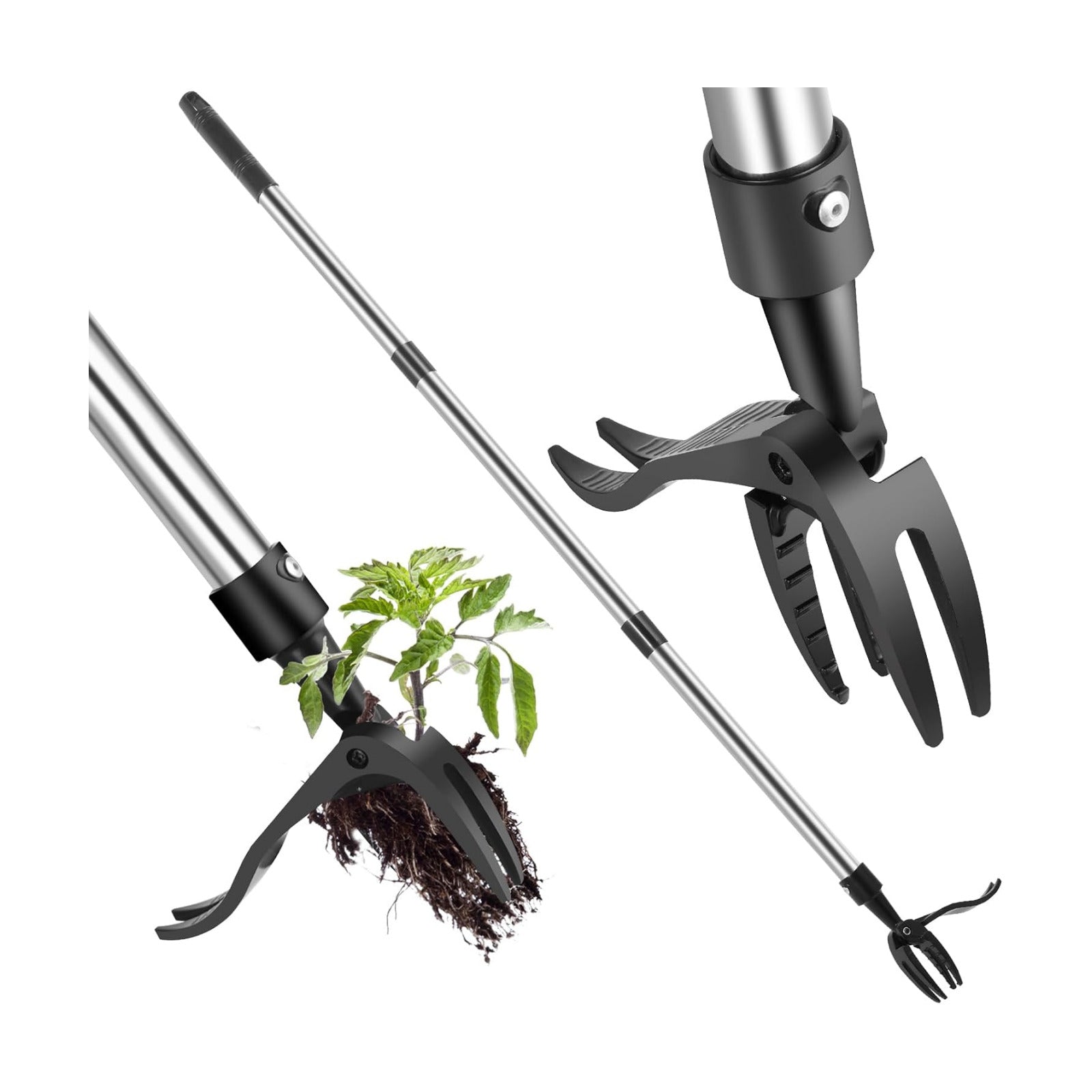 Weed Puller Tool, Lightweight, 4-Claw Stand Up Weeder Tool with Adjustable Handle for Remove Weeds Without Bending or