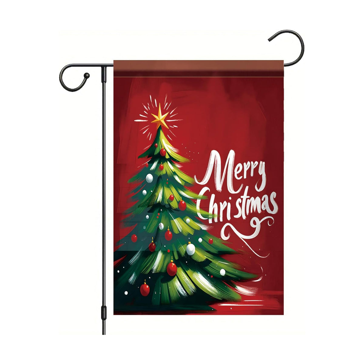 12 x 18 Inch Christmas Garden Flag Christmas Tree Yard Banner with Star and Ornaments Double Sided Outdoor Holiday Decoration Winter Seasonal Welcome Sign for Patio Lawn Home Party Decor