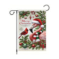 Christmas Garden Flag Flamingo with Cardinal Bird Flag 12x18 Inch Outdoor Double Sided Winter Seasonal Yard Banner Holiday Lawn Decoration Xmas Tree Ornaments for Porch Patio Garden