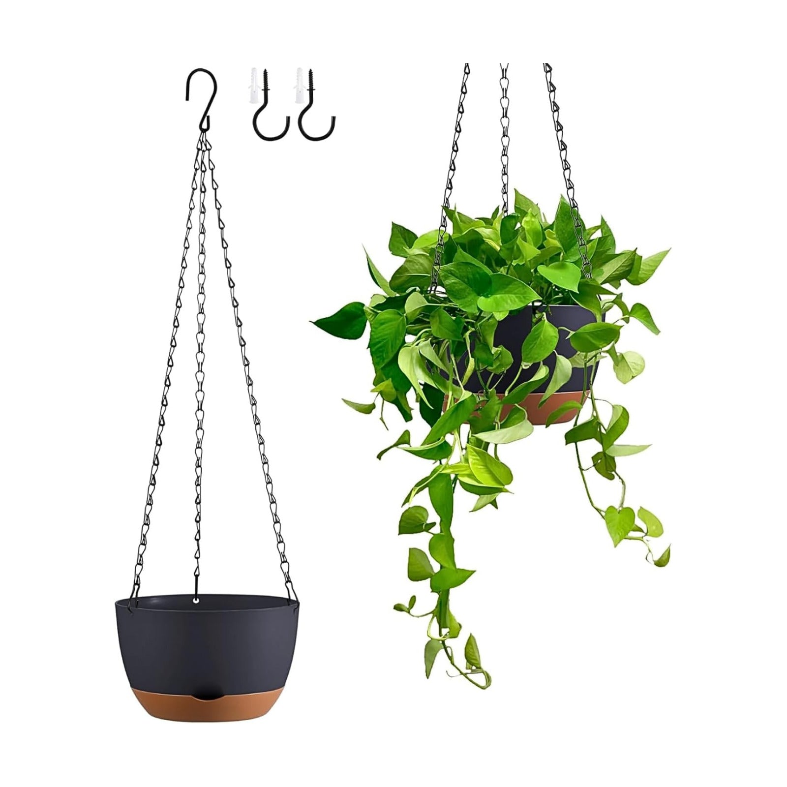 Set of 2-8 Inch Hanging Planters for Indoor Outdoor Plants | Self-Watering Hanging Flower Pots with Drainage Hole &