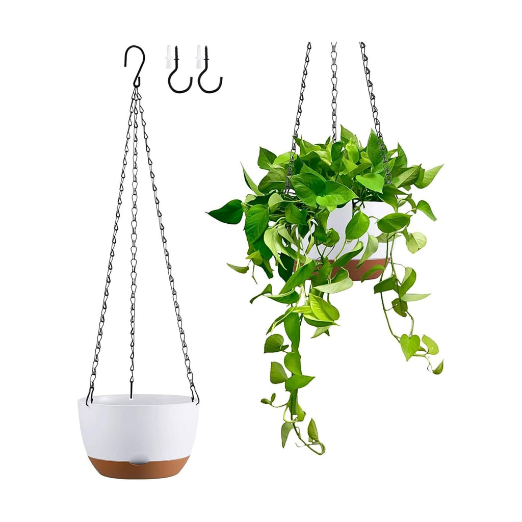 Set of 2-8 Inch Hanging Planters for Indoor Outdoor Plants | Self-Watering Hanging Flower Pots with Drainage Hole &