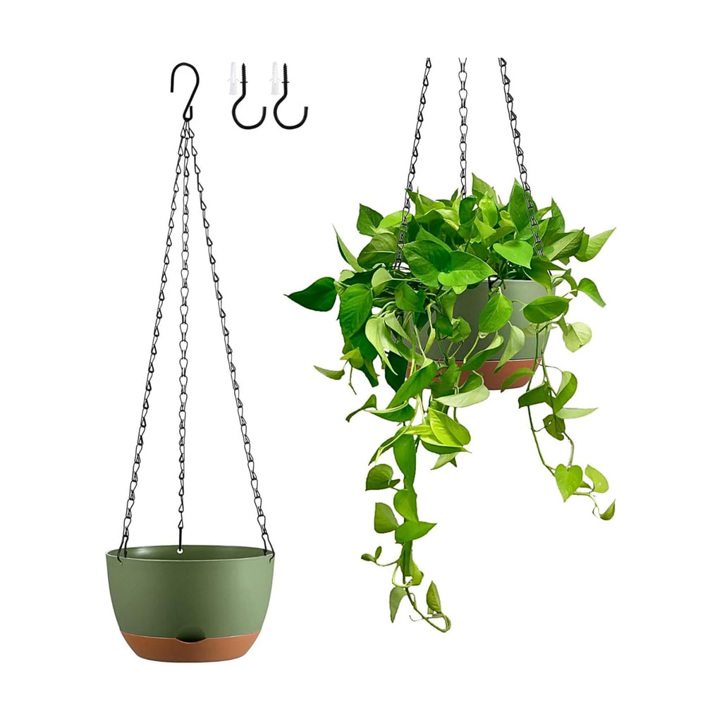 Set of 2-8 Inch Hanging Planters for Indoor Outdoor Plants | Self-Watering Hanging Flower Pots with Drainage Hole &