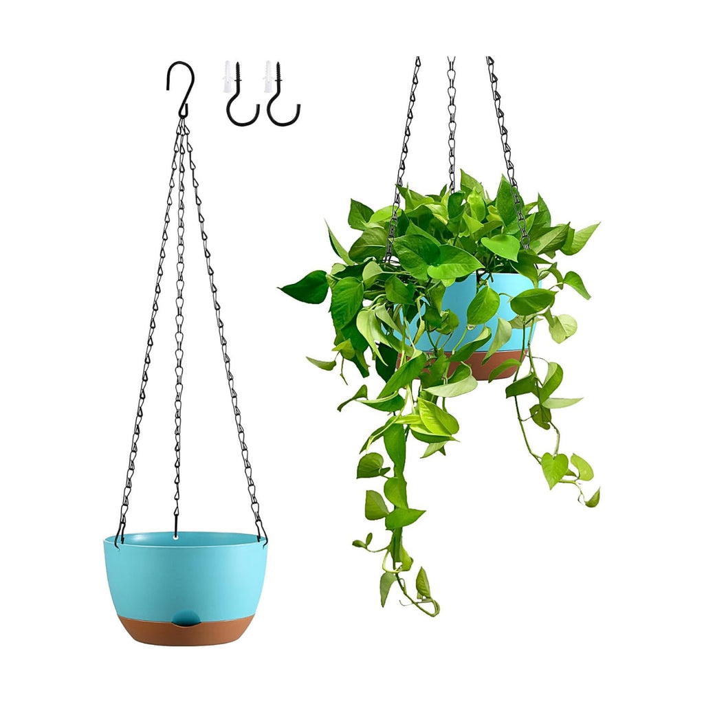 Set of 2-8 Inch Hanging Planters for Indoor Outdoor Plants | Self-Watering Hanging Flower Pots with Drainage Hole &