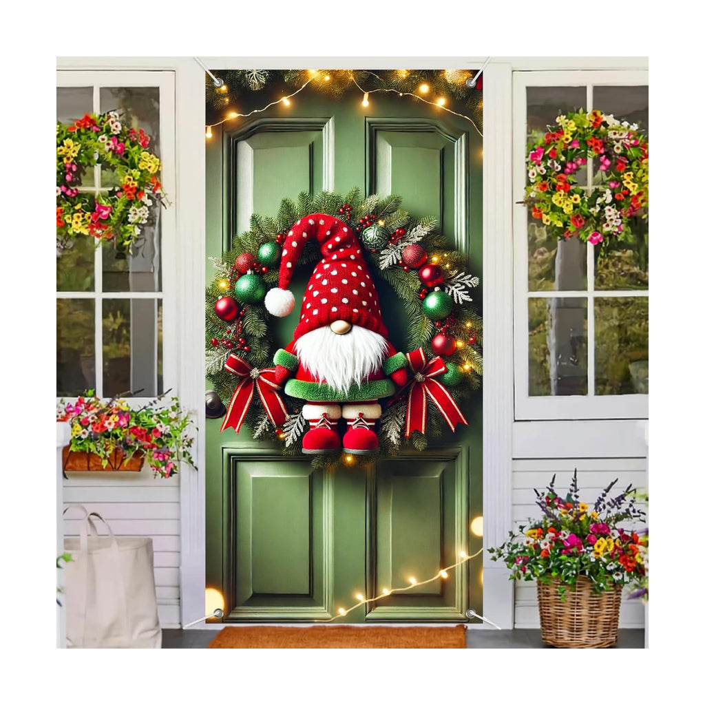 BlissYard Christmas Door Cover Gnome Ornaments 35x71 Inch Polyester