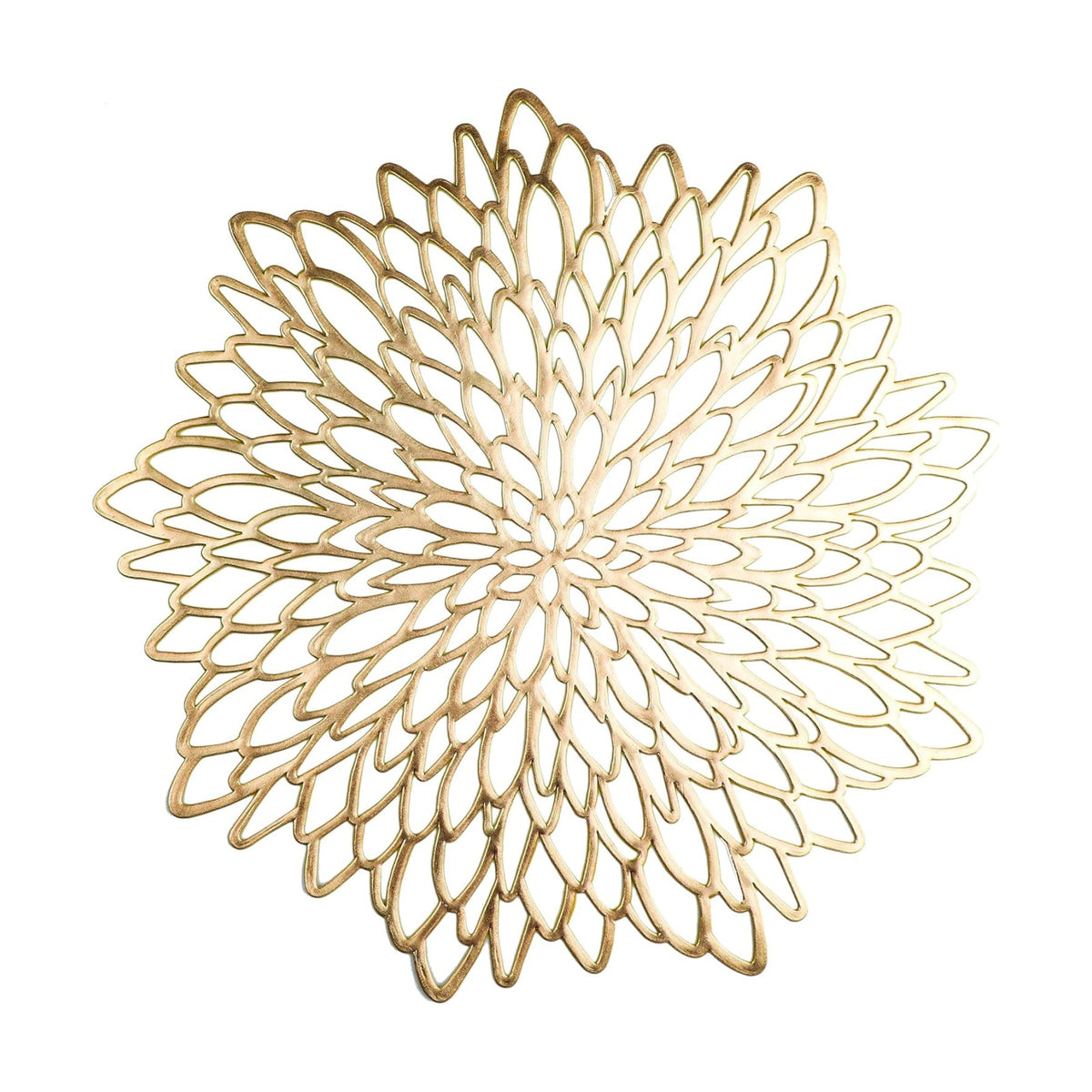 Snowkingdom Pack of 8 Gold Metallic Round Placemats Bulk Round Pressed Vinyl Leaf Dinning Kitchen Table Mats Decoration for Christmas Wedding Thanksgiving Party
