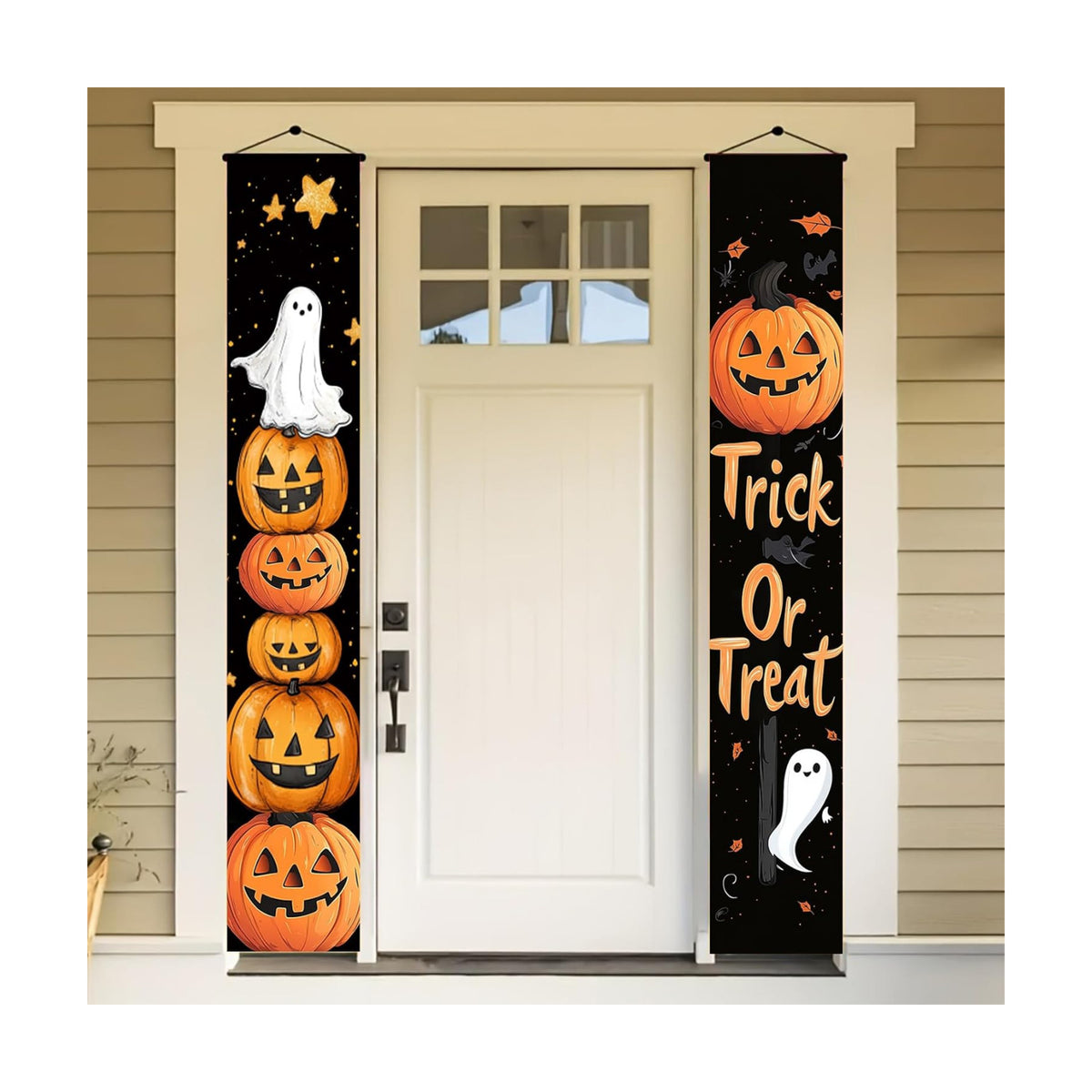 BlissYard Halloween Porch Banner 12x71 Inch Trick or Treat Door Sign Jack O Lantern Pumpkin Outdoor Hanging Decoration Happy Halloween Vertical Yard Flag for Home Party Entryway