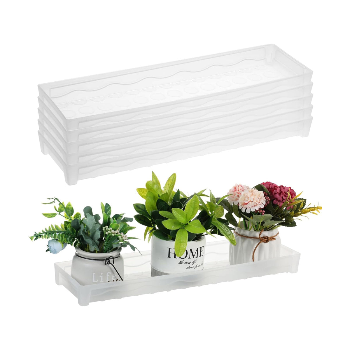 FMOACEN 6 PCS Plastic Plant Tray Saucer, Rectangular Window Sill Plant Tray for Indoors Outdoor Flower Pots for Window Shelf, Clear Thick Plastic Plant Trays for Succulent Pot, Square Plant Saucers