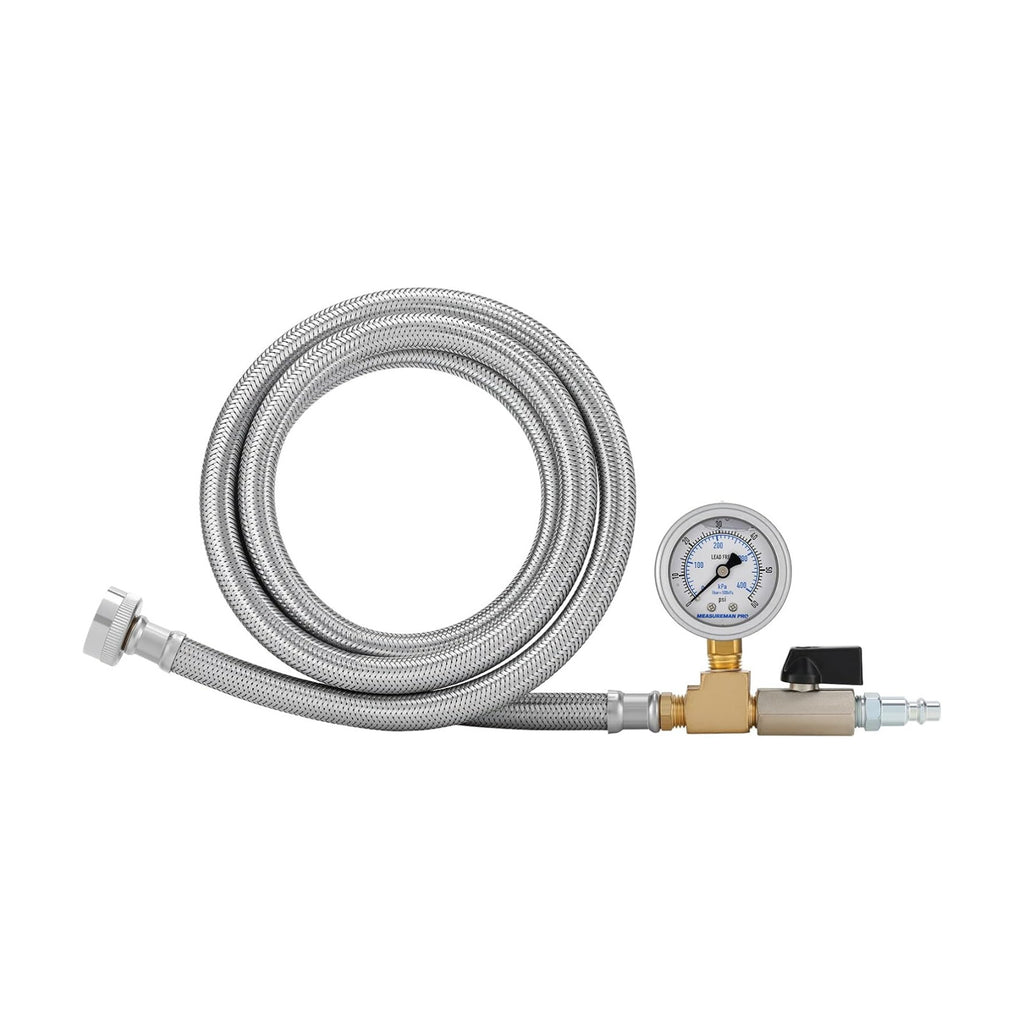 MEASUREMAN Garden Hose Blowout Kit, 0–60 PSI Pressure Gauge,60-Inch Stainless Steel Braided Hose, 3/4 Inch GHT, 1/4