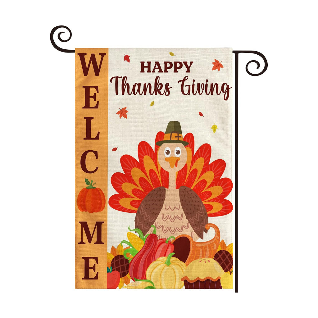 OHOME Thanksgiving Decorations - Welcome Garden Flag | Thanksgiving Decor Outdoor Outside - Friendsgiving Party Decorations Essentials Double-Side Backdrop Banner for Garden Porch Patio Lawn,12x18 Inch
