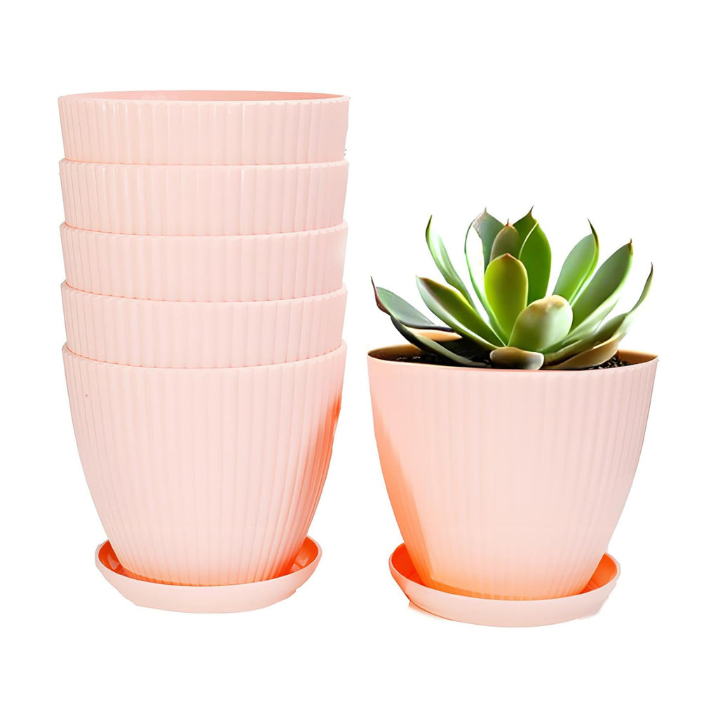 7 Inch Large Plant Pots, 6 Pack Flower Pots with Drainage Hole and Tray Saucer Plastic Plant Pot for Outdoor Indoor
