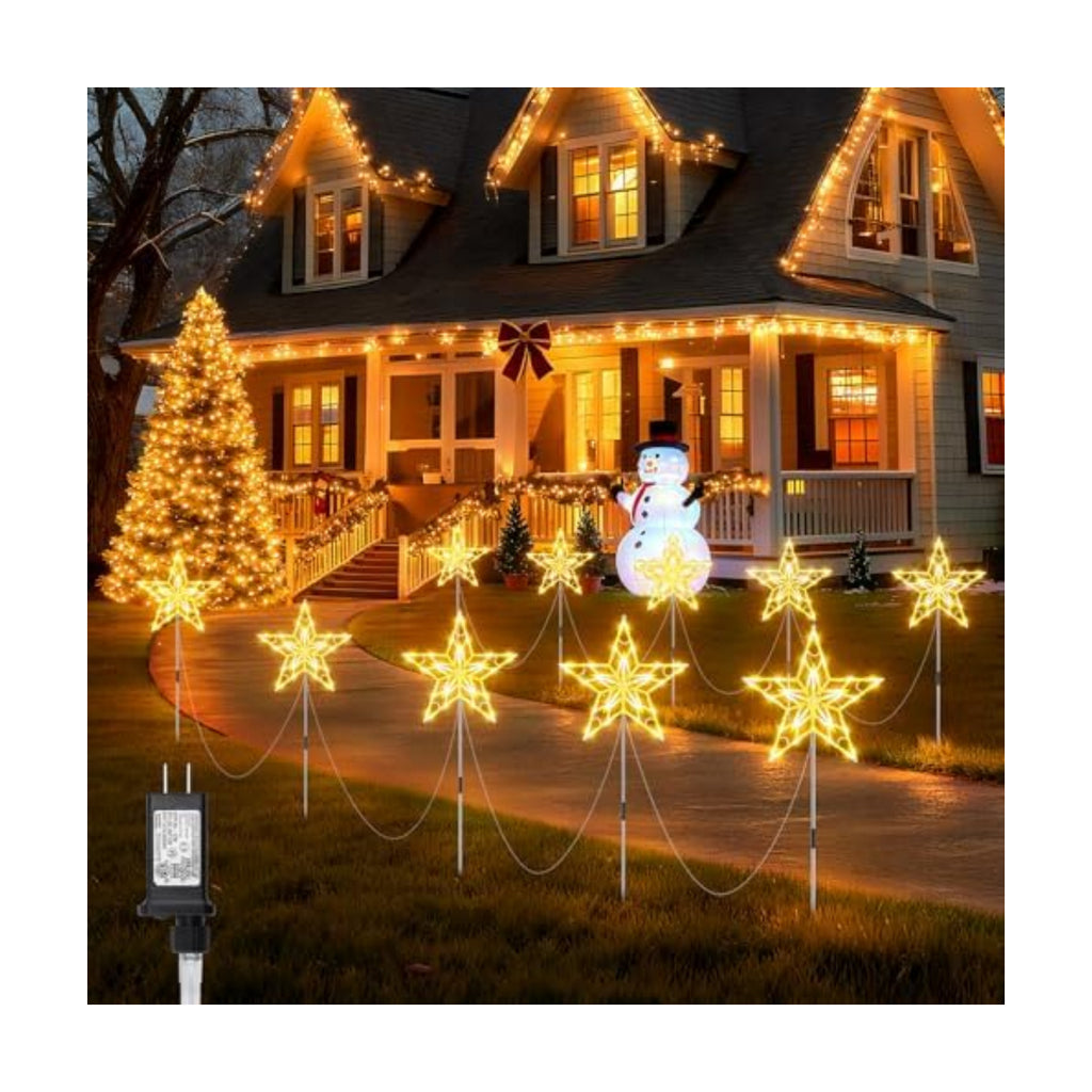 Brightown Pathway Lights Outdoor Christmas Decorations, Set of 10 Large Waterproof Stake Decorative Light for Outside Sidewalk Yard Lawn Path Walkway Driveway Marker Stake, Warm White