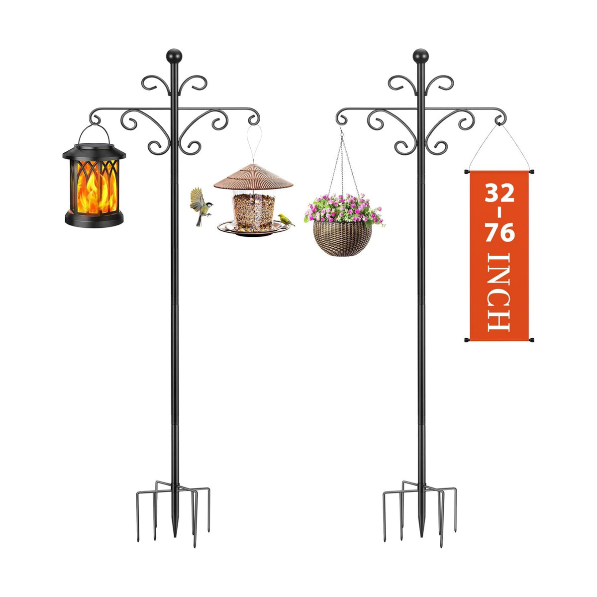 2 Pack 76 Inch Shepherd Hooks, Heavy Duty Bird Feeder Pole 7 Prong Base