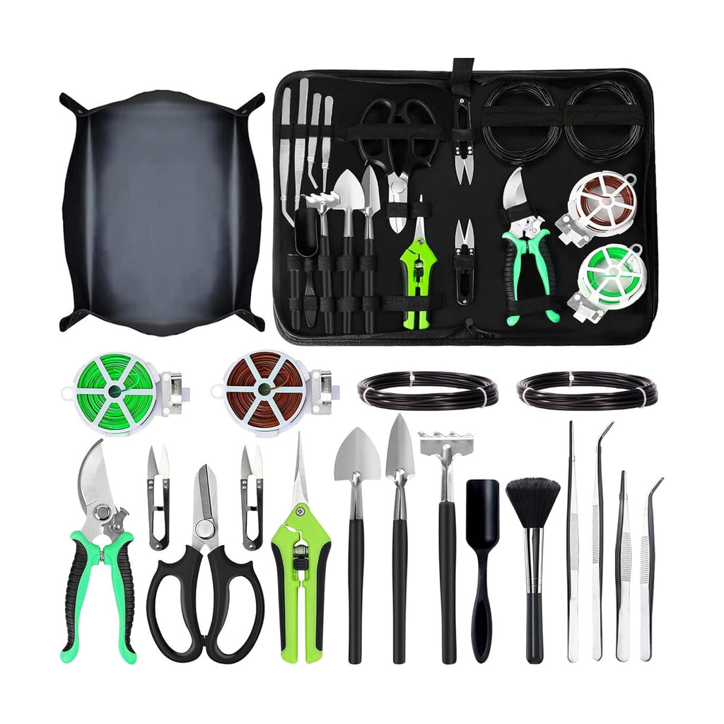 20-Piece Bonsai Tool Kit, Gardening Tools Set with Pruning Shears | Includes Bonsai Wire, Mini Rake, Trowel, Weeder