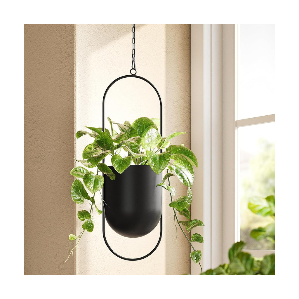 Bamworld Black Hanging Planters for Indoor Outdoor Plants Metal Hanging Pot | 5.5 Inch Modern Hanging Baskets, Window