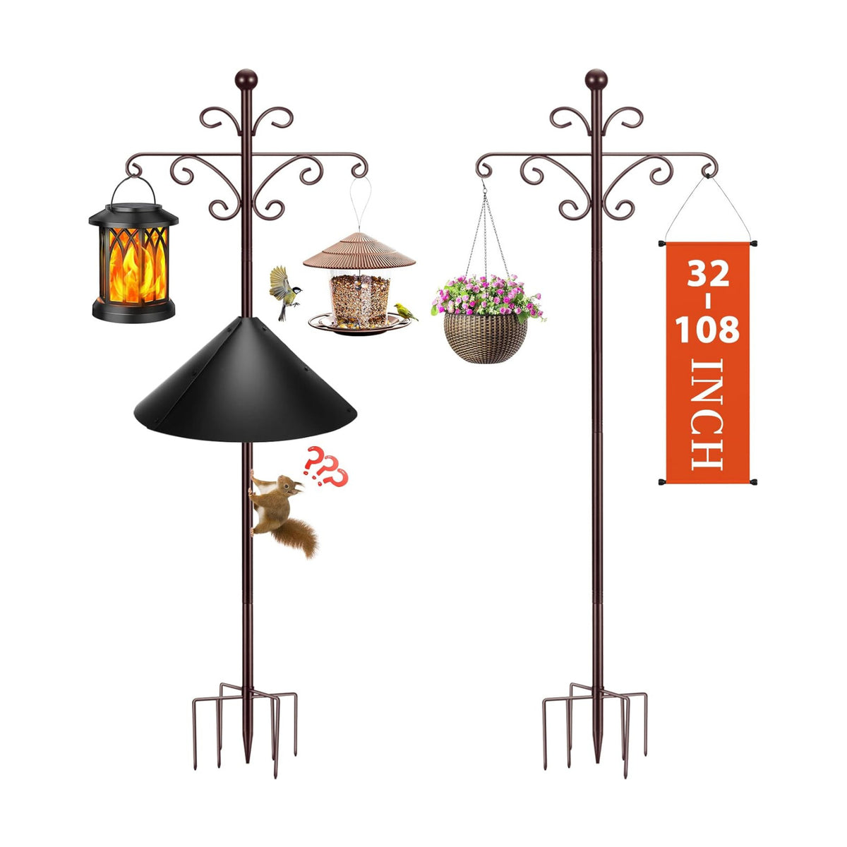 2 Pack 108 Inch Shepherd Hooks, Heavy Duty Bird Feeder Pole 7 Prong Base
