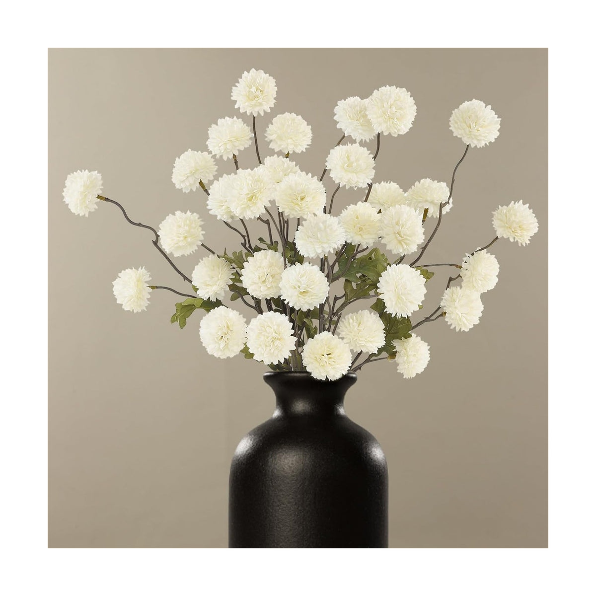 DuHouse 6pcs Faux Silk Pompon Mum Small Chrysanthemum Ball White