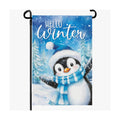 Hello Winter Penguins Garden Flags for Outside 12x18 Inch Snow Scenery Welcome Small Yard Flag Double Sided Snowflakes Flags for Outdoor Decorations