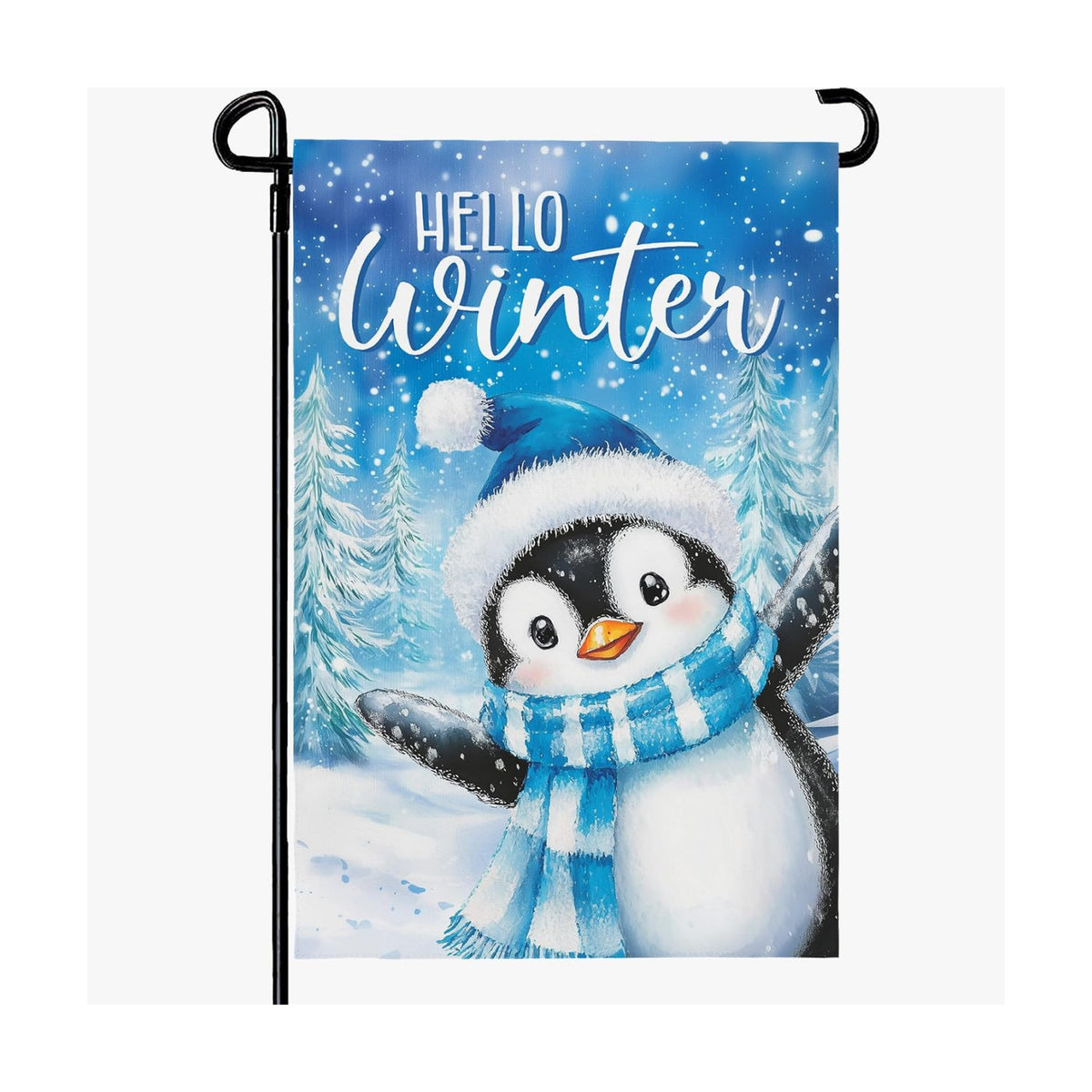 Hello Winter Penguins Garden Flags for Outside 12x18 Inch Snow Scenery Welcome Small Yard Flag Double Sided Snowflakes Flags for Outdoor Decorations
