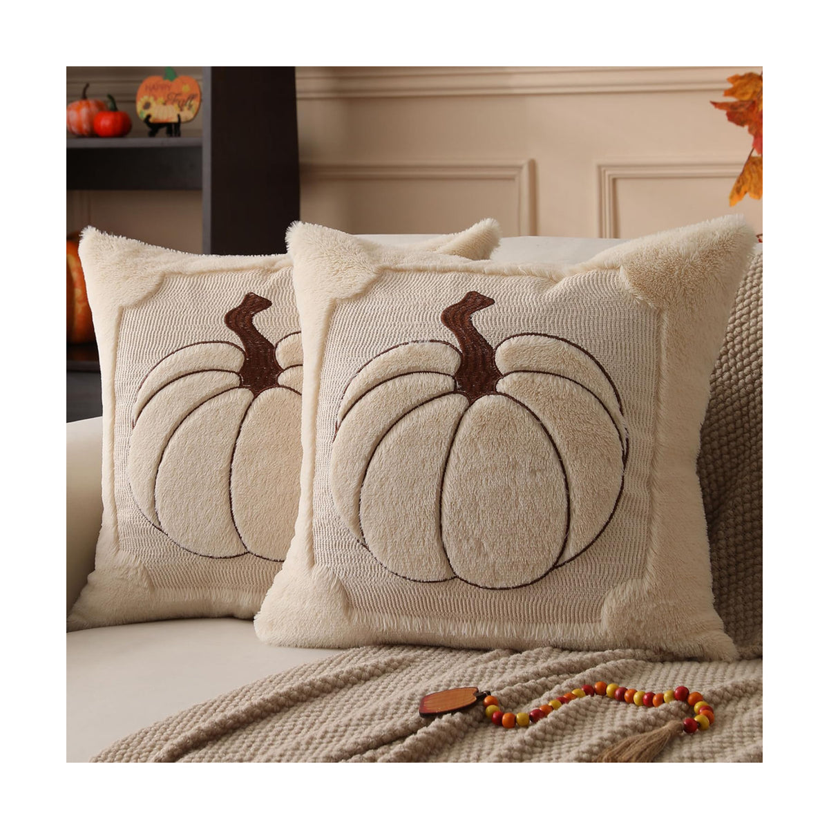 Allorry Fall Pillow Covers 18x18 2 Pack Beige Pumpkin Home Decor PT010A18
