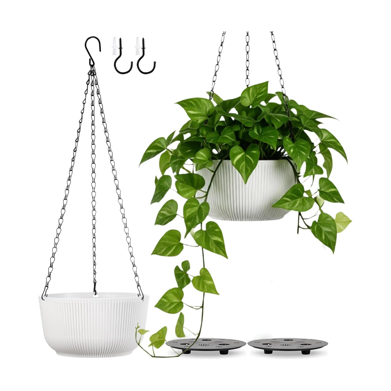 10 Inch White Hanging Planters for Outdoor Indoor Plants - Set of 2 | Self-Watering Hanging lant Pots with Internal