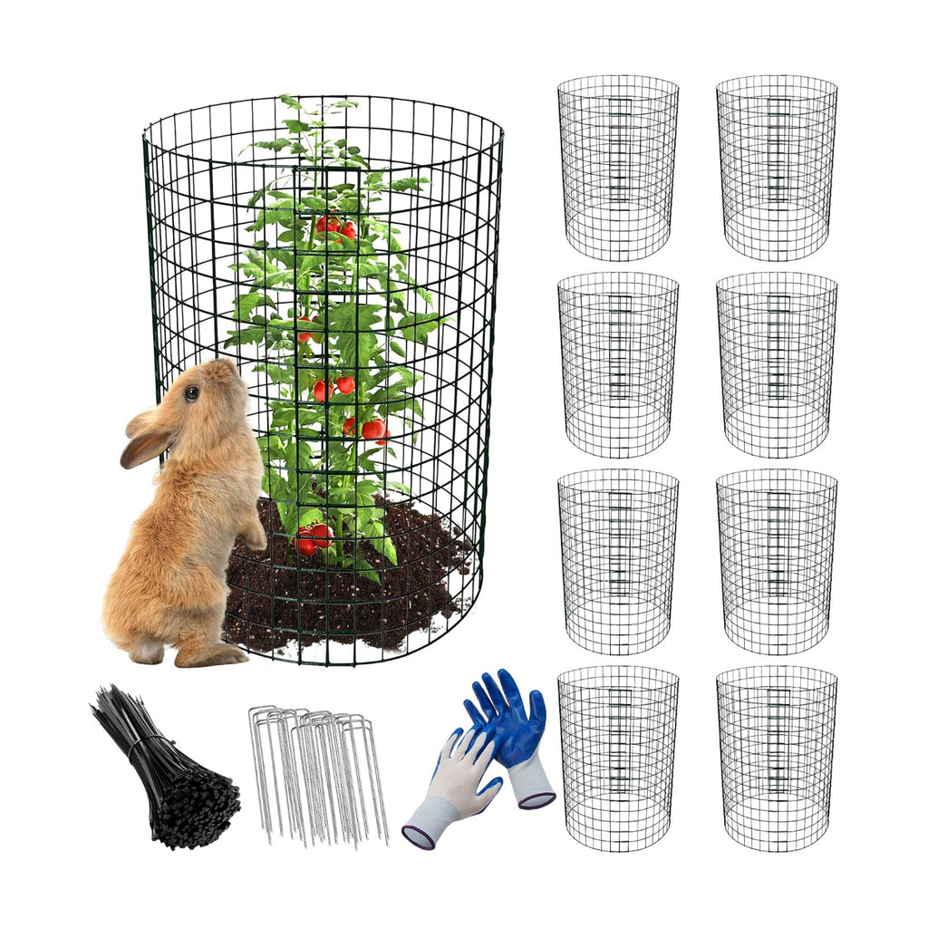 8 Pack 13.8x12 inch Plant Protector, Wire Garden Cages with Stakes & Ties | Sturdy Rust-Proof Plant Protection Keeps