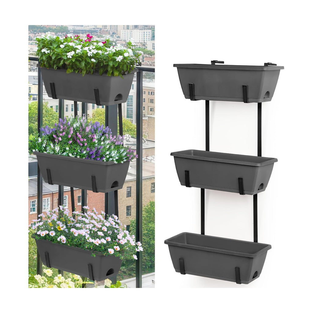 OYEAL Deck Railing Planter Boxes Set of 2 Over The Fence Planters Rail Hanging Planter Boxes with Adjustable Brackets