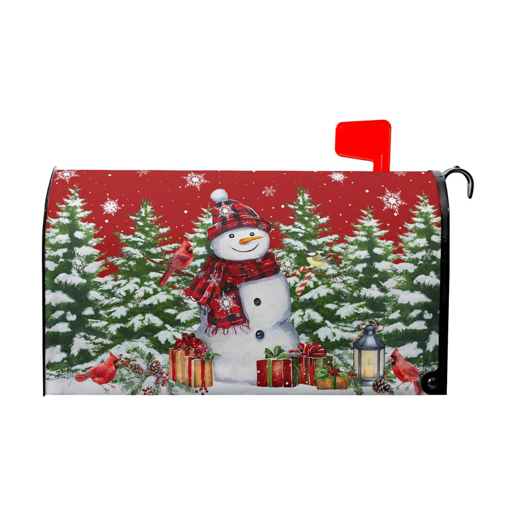 Kawani Christmas Snowman Mailbox Covers Magnetic Standard Size 21"x25.5" Merry Christmas Tree Mailbox Wraps Red Bird Snowflakes Post Letter Box for Holiday Outdoor Decoration