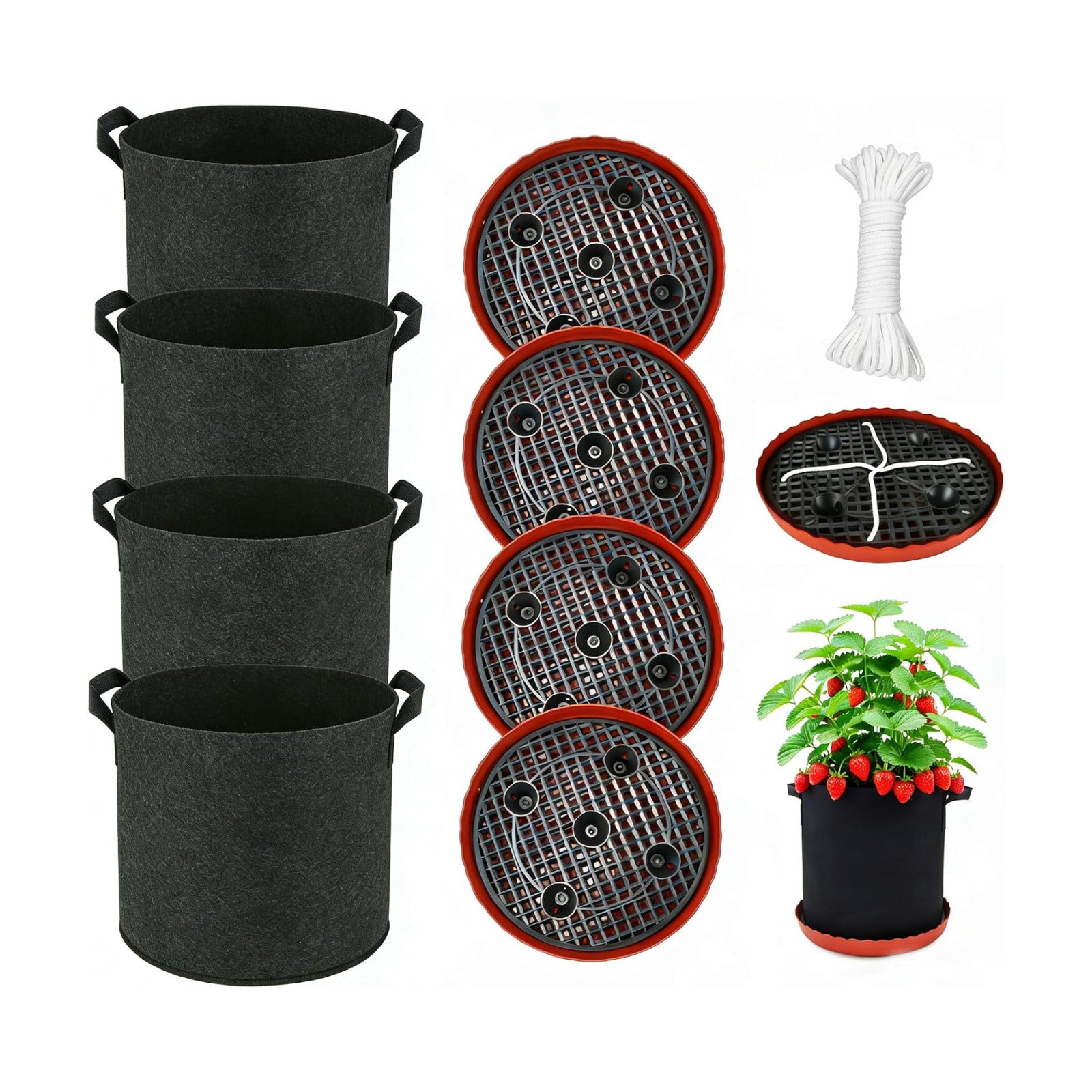ORIMERC 4 Pack Grow Bags 5 Gallon for Growing Strawberry Tomato Self Watering Planter Fabric Plant Grow Bag Come with